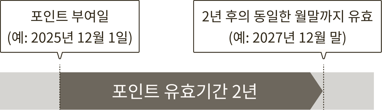 포인트 부여일과 2년 후의 기한을 예시로 2년의 유효기간을 보여주는 일러스트